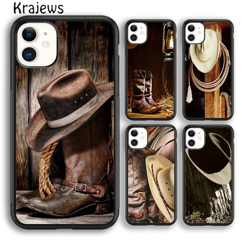 Krajews Cowboy Cowgirl Boots Spur Hat Phone Case Cover For iPhone 16 15 SE2020 14 6 7 8 plus 11 12 13 pro max coque Fundas