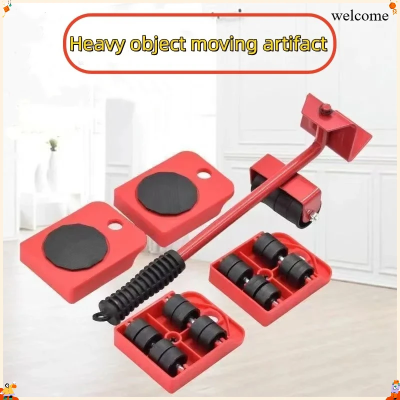5PCS/set Furniture Mover Tool Set Heavy Stuffs Moving Roller With Bar Furniture Mover Lifter With Wheel Professional Moving Tool