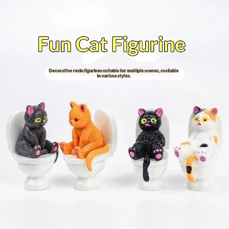 Resin Funny Toilet Cat Figurines Lovely Look: 1/4/5 Pcs Multiple Styles Home Desktop Bathroom