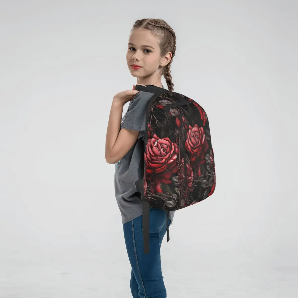 Realistic Red Rose In Dark Pattern Backpack Large Capacity Kids BookBag School Bag Shoulder Bags for Men Women