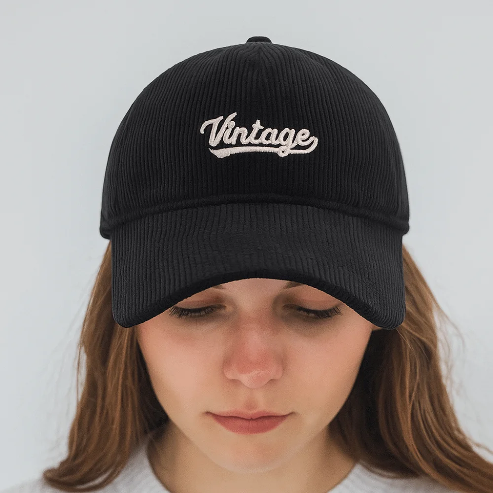

Adjustable Vintage Letter Embroidery Cap Corduroy Korean Men Women Baseball Cap Versatile Solid Color Snapback Hat Teenagers