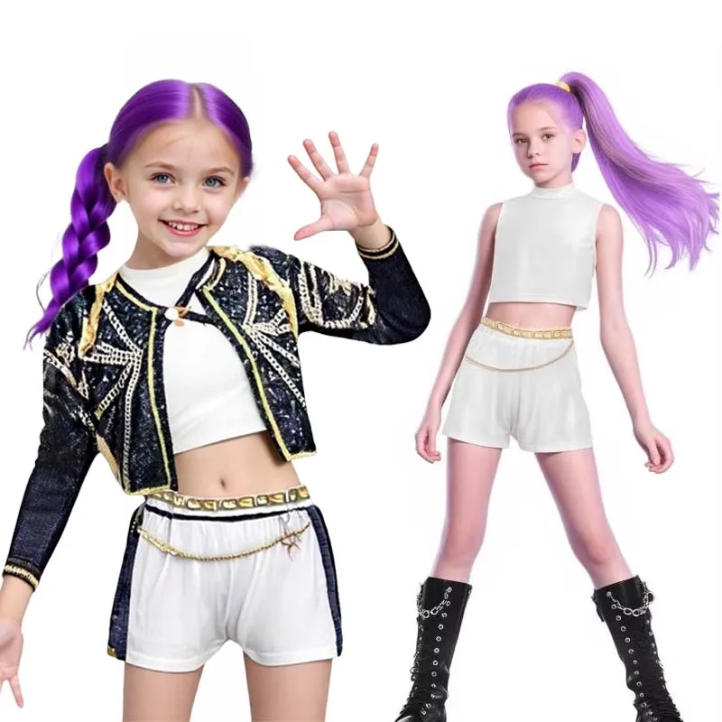 

Girls Rumi Singers Matching Outfits 3-12Y Demon Hunters Zoey Mira Cosplay Costume Halloween Dance Singing Uniform Christmas Suit
