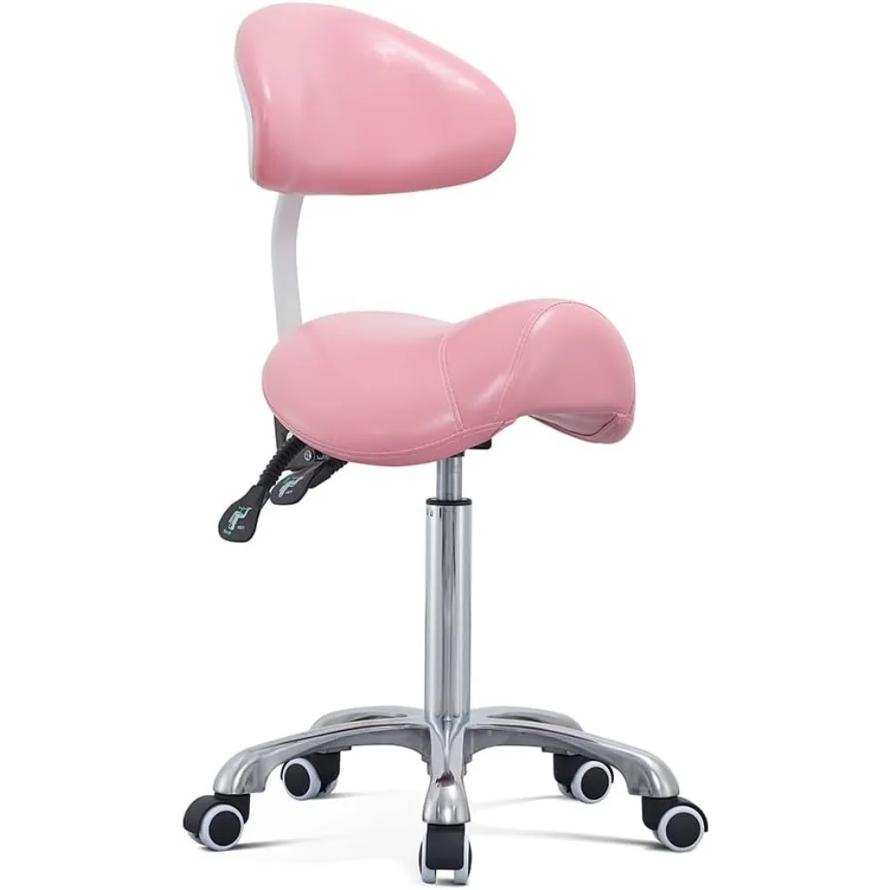 Saddle Stool Rolling Chair with Back Support,Esthetician Tattoo Dental Lash Chairs for Eyelash Tech Massage Salon(Pink,with Back