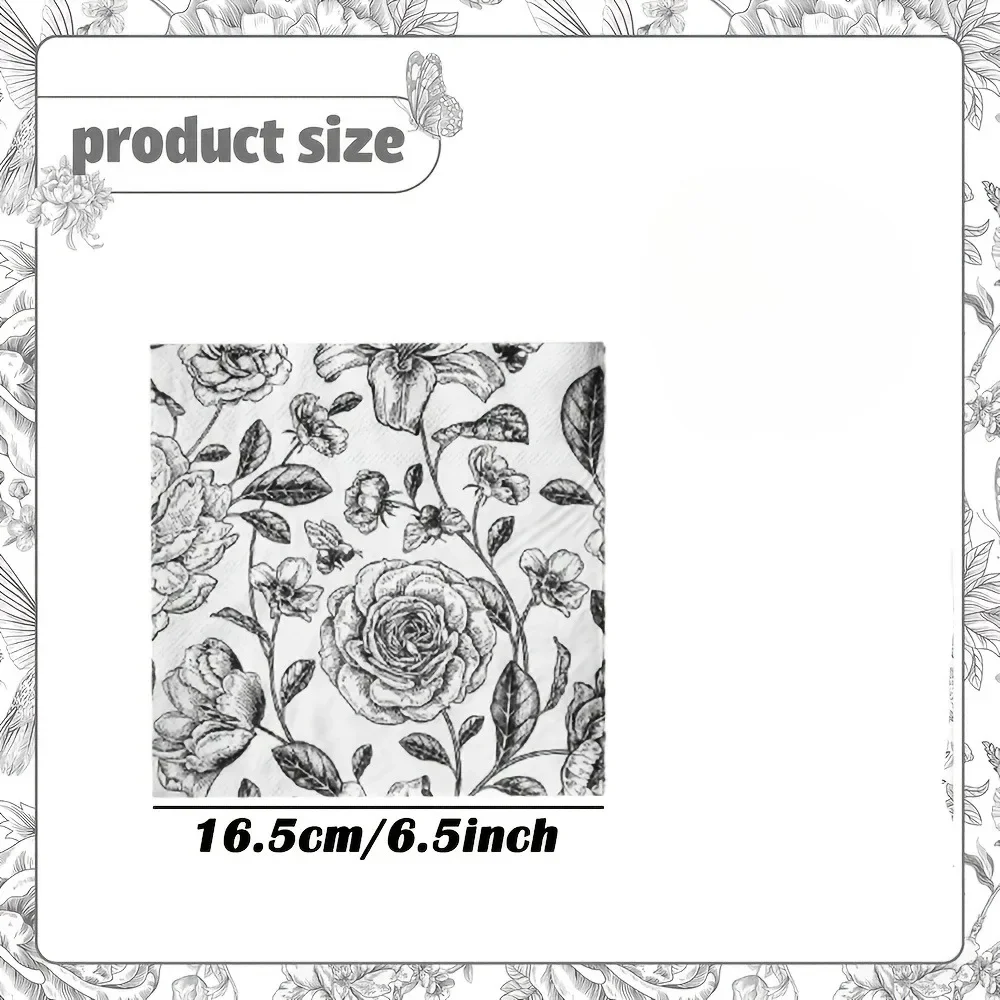 Black/Blue Rose Printed Napkin 33*33cm Disposable Paper Placemats for DIY Wedding Party Hotel Dinner Table Setting Layout