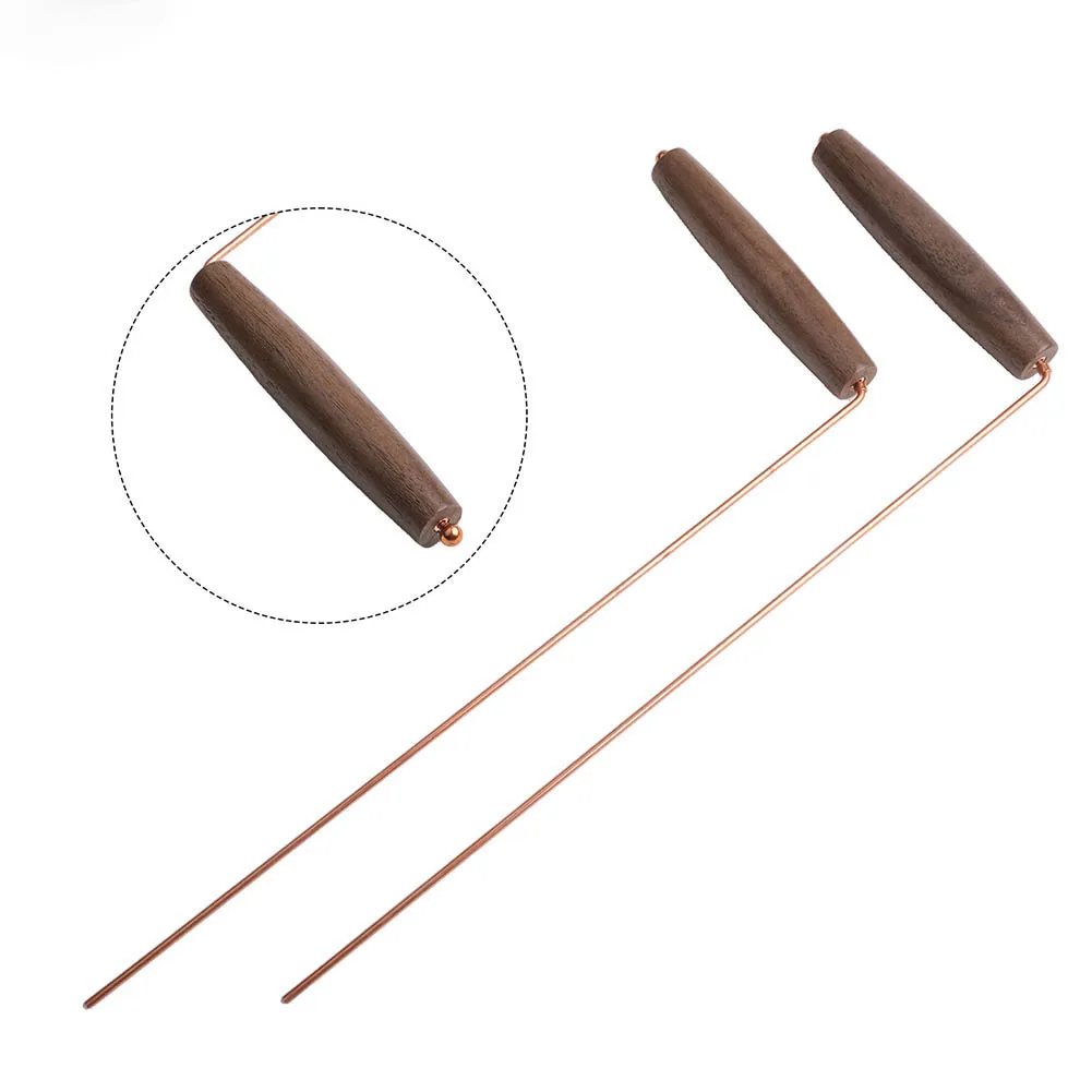 2pcs Pure Copper Metal Detector Rod Water Witching Portable Dragon Seeking Divination Tool With Wooden Handles Dowsing Rod