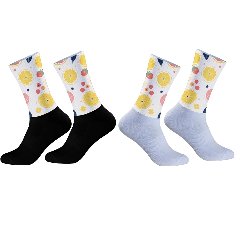 

Oriental Fruit Bike Socks - Black/White with Lemon Watermelon Print Cycling Socks