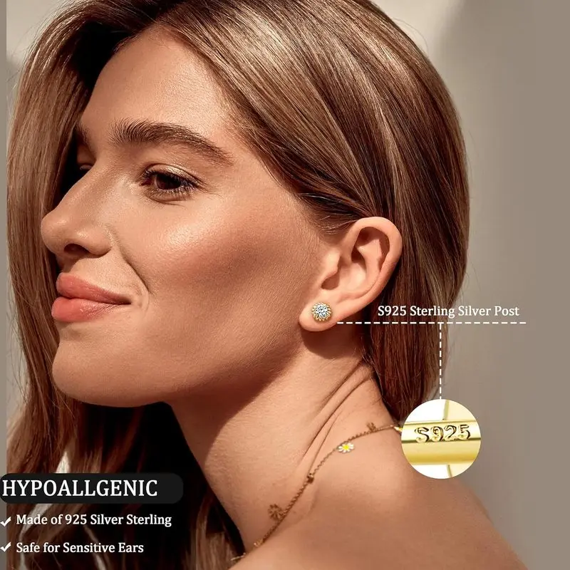 LAB DIAMOND Moissanite  Flat Back Earrings Hypoallergenic 14K Gold Plated Sterling Silver Earring  Jewelry Wholesale & Customiz
