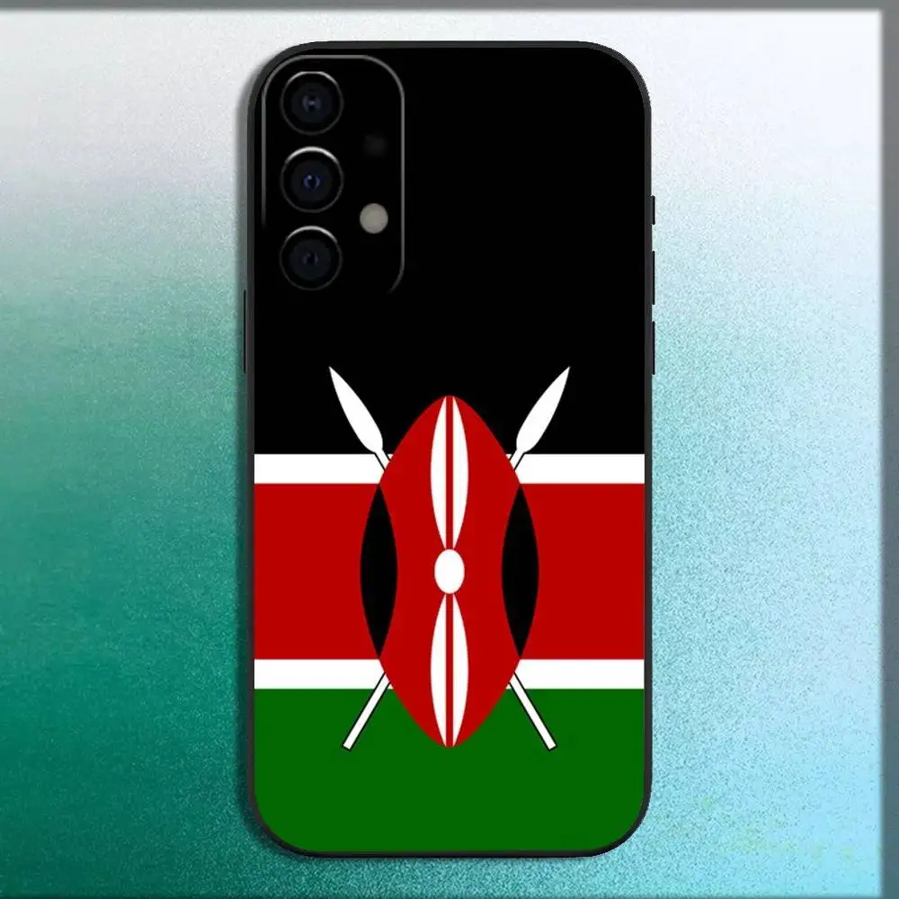 حافظة هاتف بعلم K-Kenya لهاتف سامسونج جالاكسي A12,13,A30,31,32,20,A22,A40,41,52,A71,73,Note20 غلاف أسود ناعم
