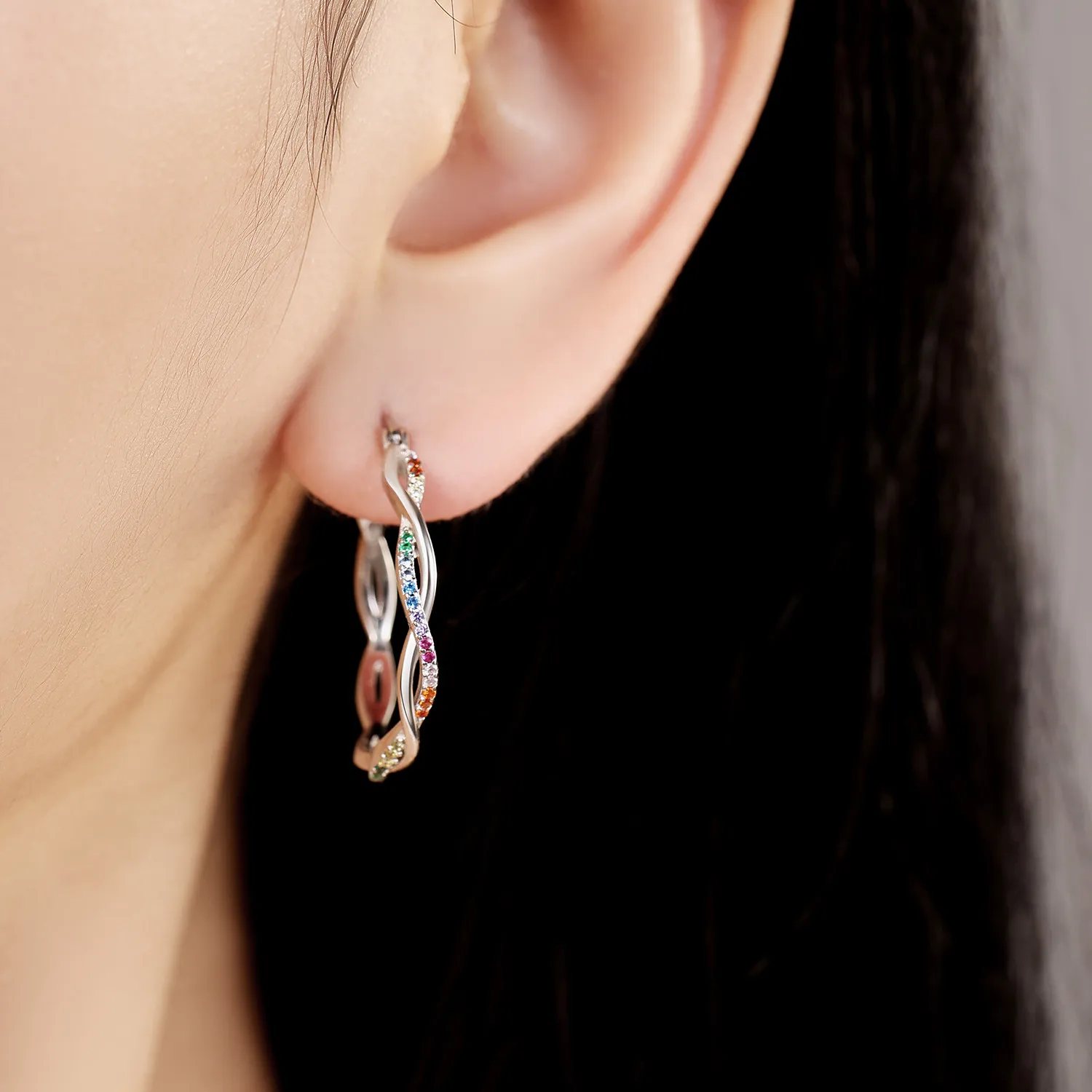 

MISEFF S925 Sterling Silver Earring Sparkling Colorful Wavy Zirconia Inlaid Earrings Original Jewelry For Women Birthday Gifts