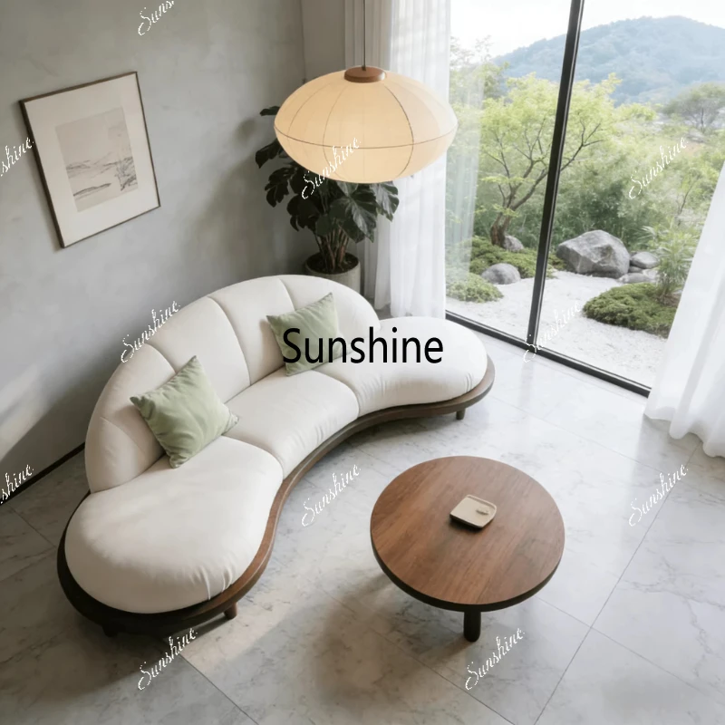 

New Chinese style design, light luxury solid wood leather cloth straight row sofa living room furniture