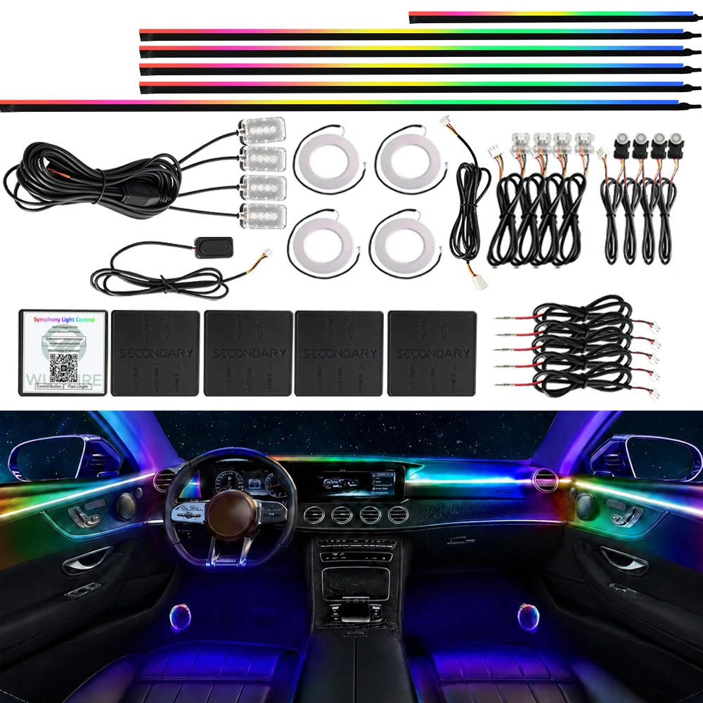 6/10/14/18/22 in 1 RGB Symphony Universal RGB Atmosphere Lamps Car Interior Ambient Light64 Color For BYD Auto Tesla 3 Y S X