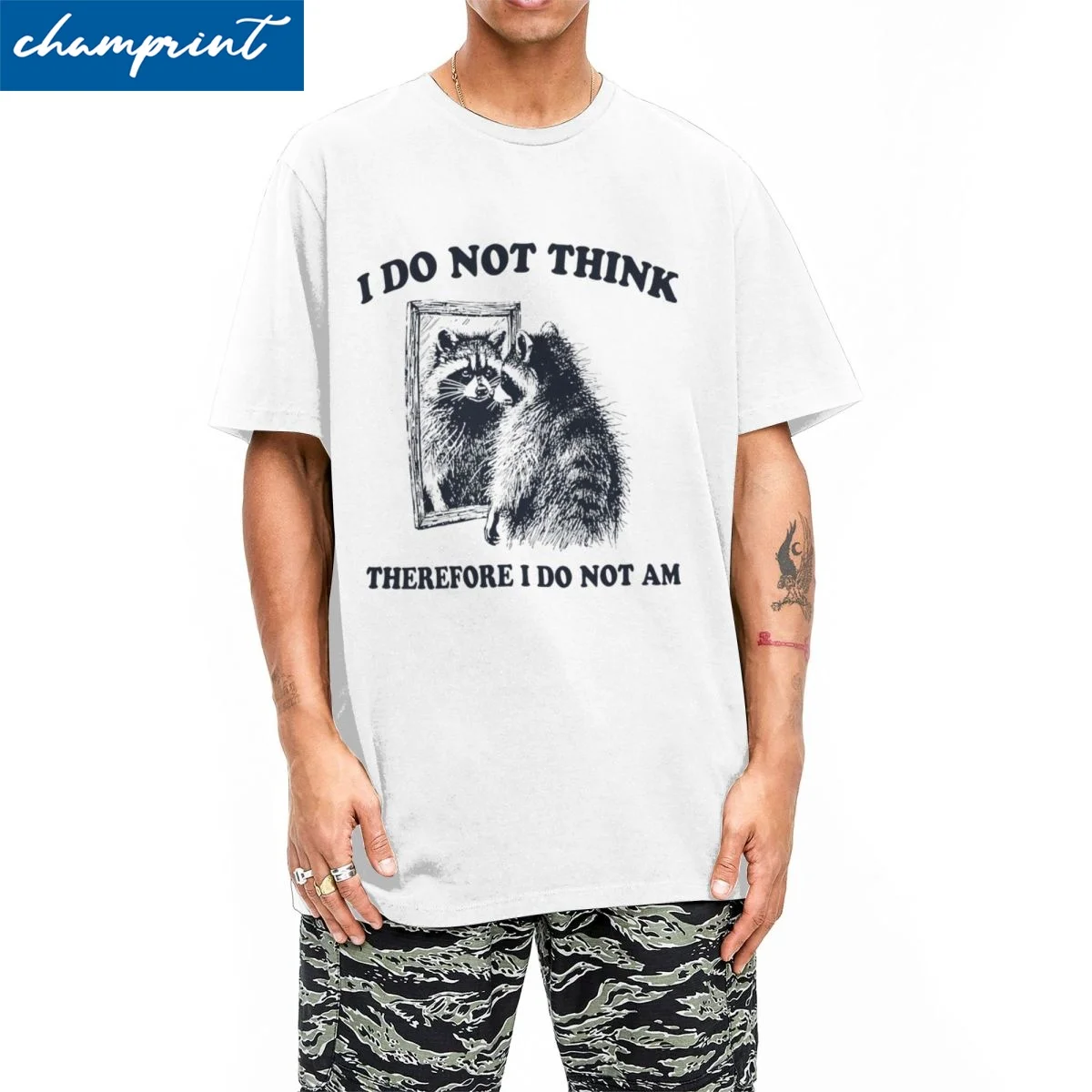 

Винтажные футболки «I Do Not Think Therefore I Do Not Am» для мужчин и женщин, топы с круглым вырезом и короткими рукавами, рубашки, хлопковая футболка с енотом