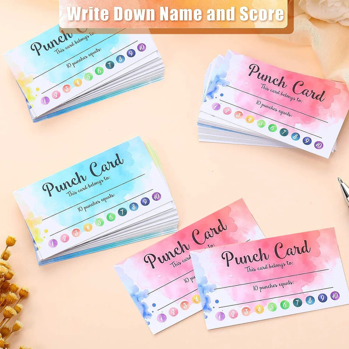 50pcs/set Punch Cards Incentive Loyalty Reward Card Student Awards Cards for Business Classroom Kids Behavior Students Teachers