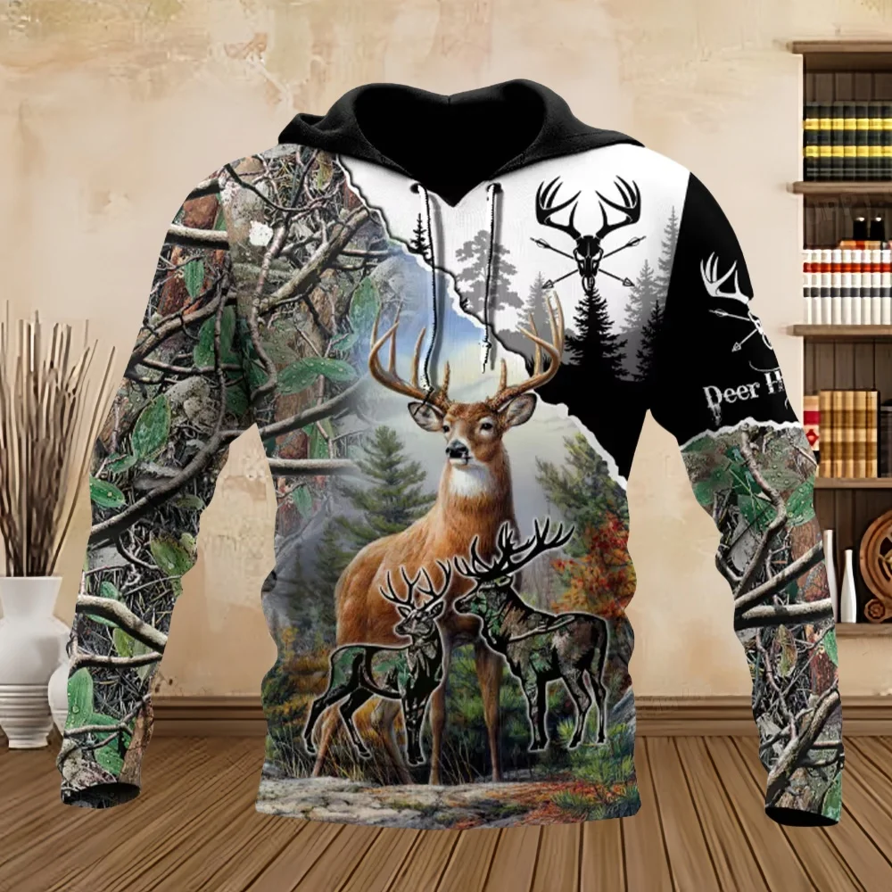 2024 Men's Fashion Hunting Loose Hoodie Large 3D Prin Animal Deer Super Large Harajuku Hoodie Fashion Enthusiast Sweatshirt Man