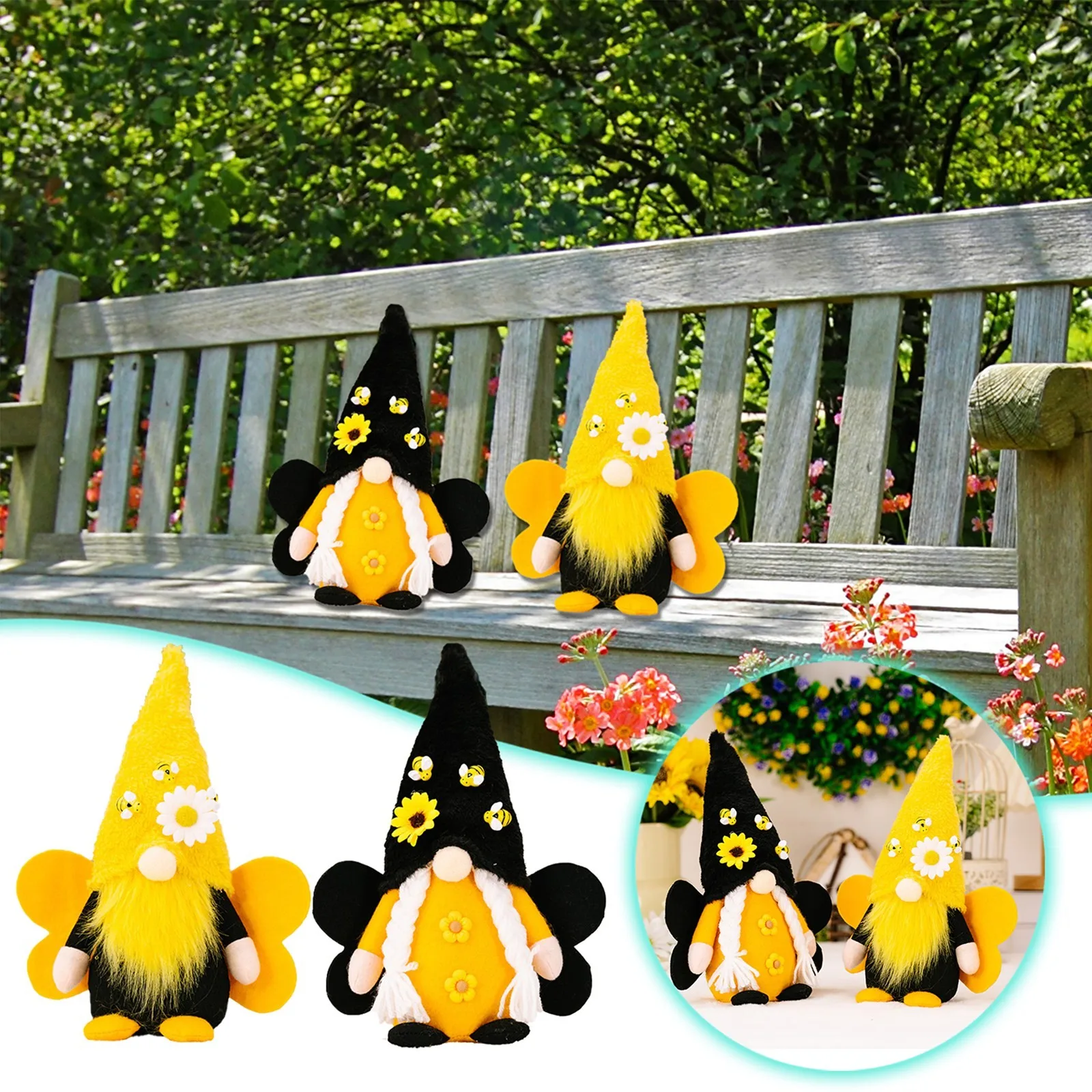 Festival Handmade Spring Gnome Yellow And Black Faceless Doll For Kitchen Tiering Tray Great Grandma Christmas Ornament