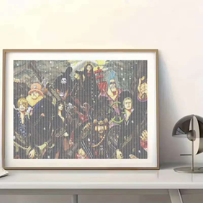 1PC 5D Full Drill Diamond Painting Kit, Set Kerajinan DIY Seni Karakter Anime One Piece, Bajak Laut Topi Jerami Luffy Zoro Sanji Robin C