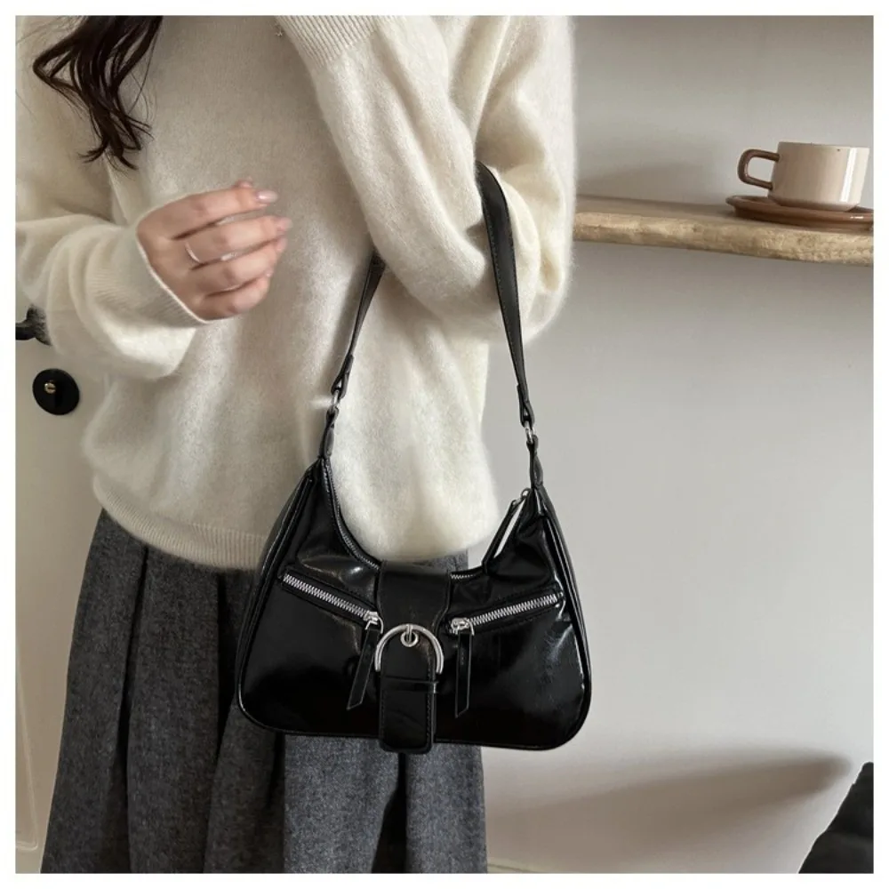 Trendy Vintage Hobo Bag Y2K Aesthetic Motorcycle Bag Underarm Bag Multi Zipper Women Handbag Street Style