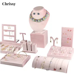 Jewelry Rack Display All Pink Velvet Cloth Window Necklace Ring Jewelry Display Props High-End Display Props Free Combination