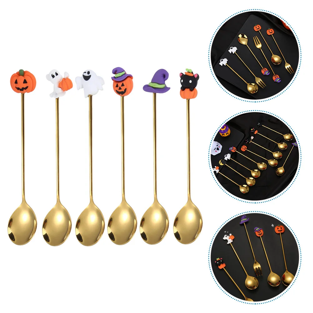 

6 Pcs Coffee Baby Cream Mingle Mocktails Cat Spoon Halloween Spoons Resin Stainless Steel Multipurpose Dessert