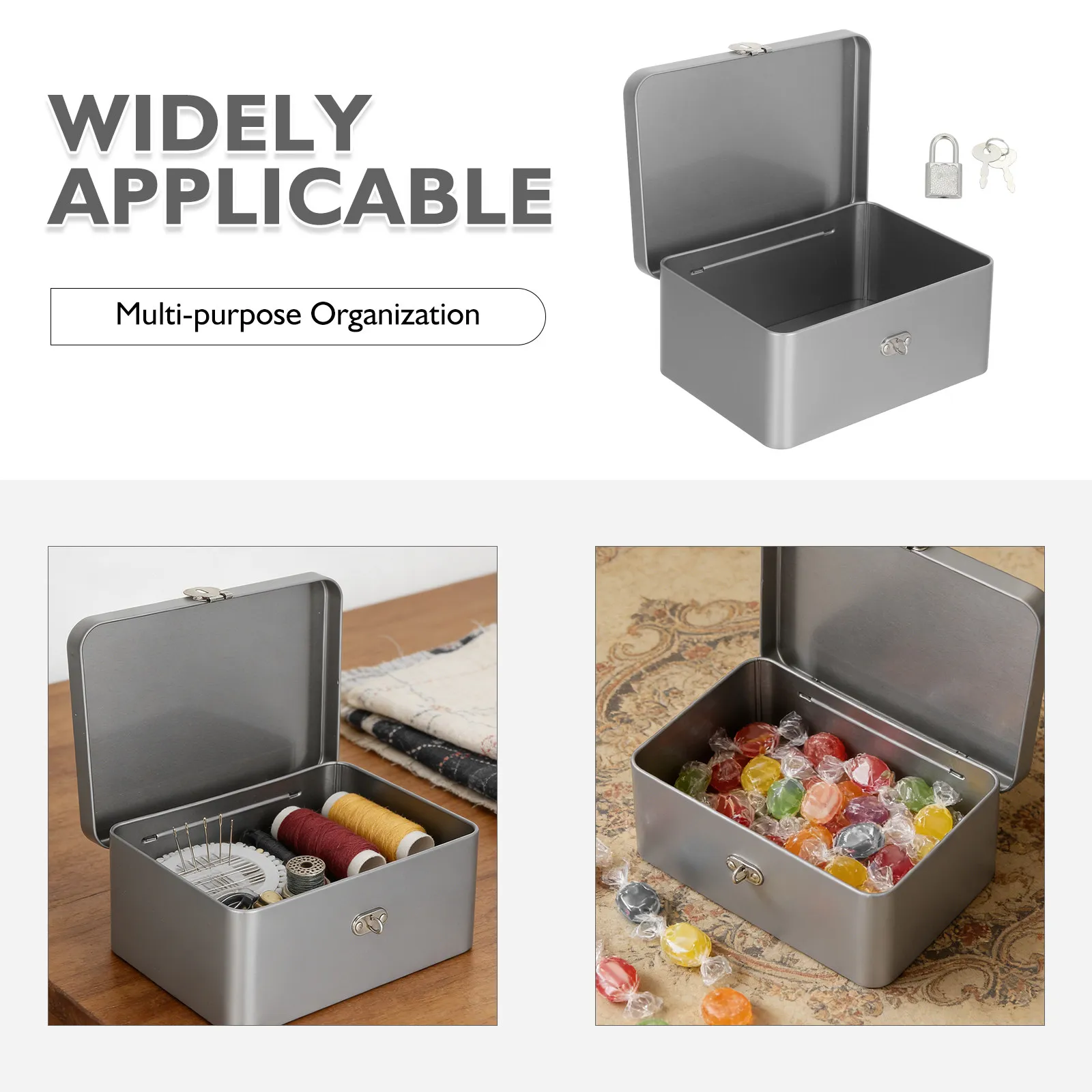 Matte Black Metal Tin Box Rectangular Hinged Small Storage Organizer Portable Mini Box for Keys Candy Sewing Tools Home Office