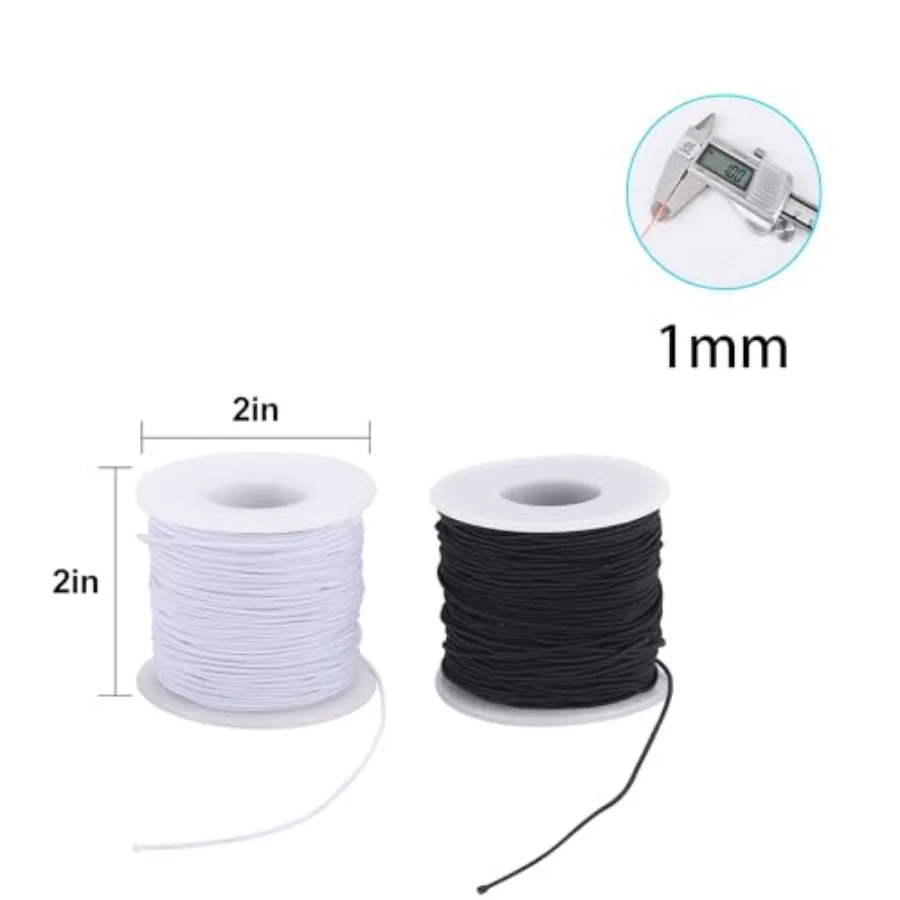 Elastic String for Bracelets, 4 Rolls Black and White String for Bracelet Making, 1mm 656Feet Beading Thread for Jewelry Making