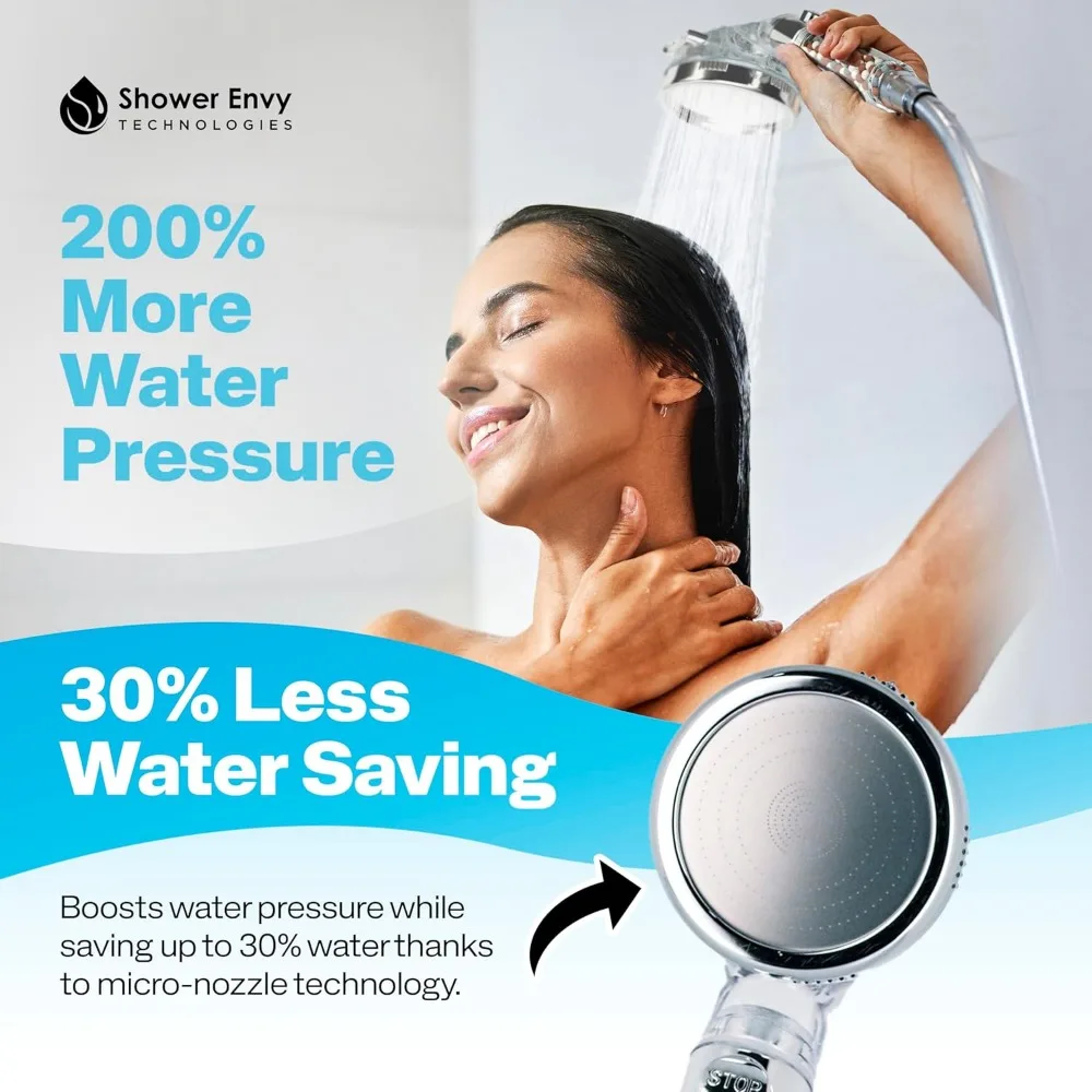 رأس دش مفلتر عالي الضغط مع خرز أيوني، 3 أوضاع، ميزة توقف التدفق، قدرة تليين المياه