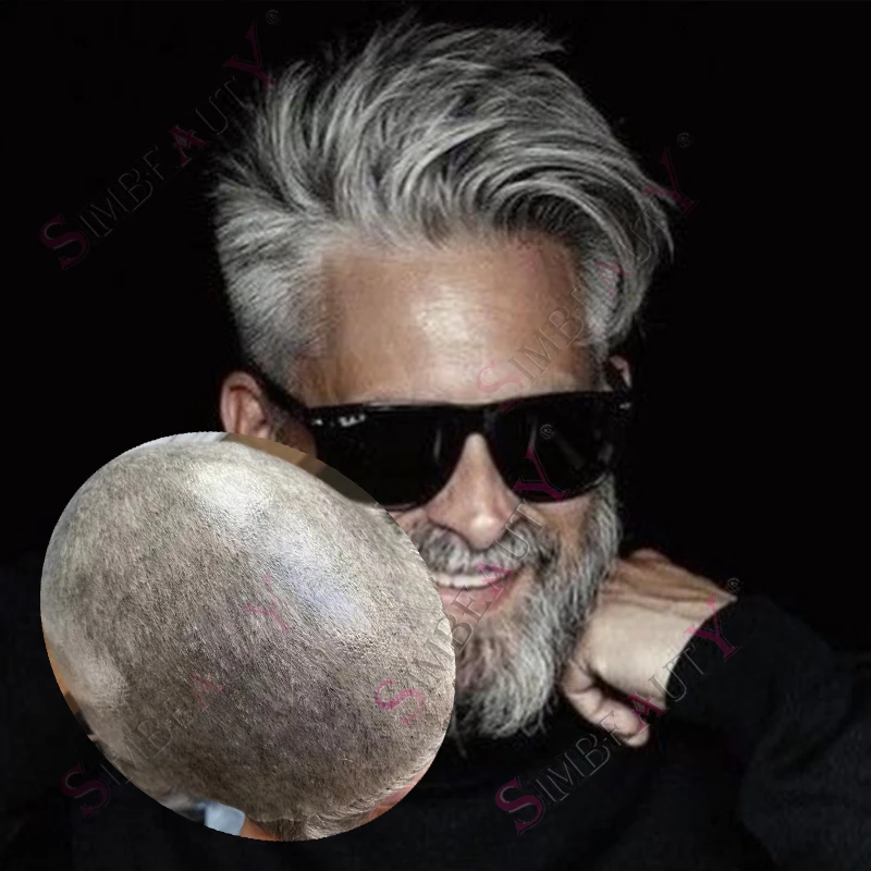 

Мужской парик-протез 1B80 1B65, 0.1 мм, тонкая инъекционная основа, коричневый, серый, 100% натуральные человеческие волосы, мужские парики