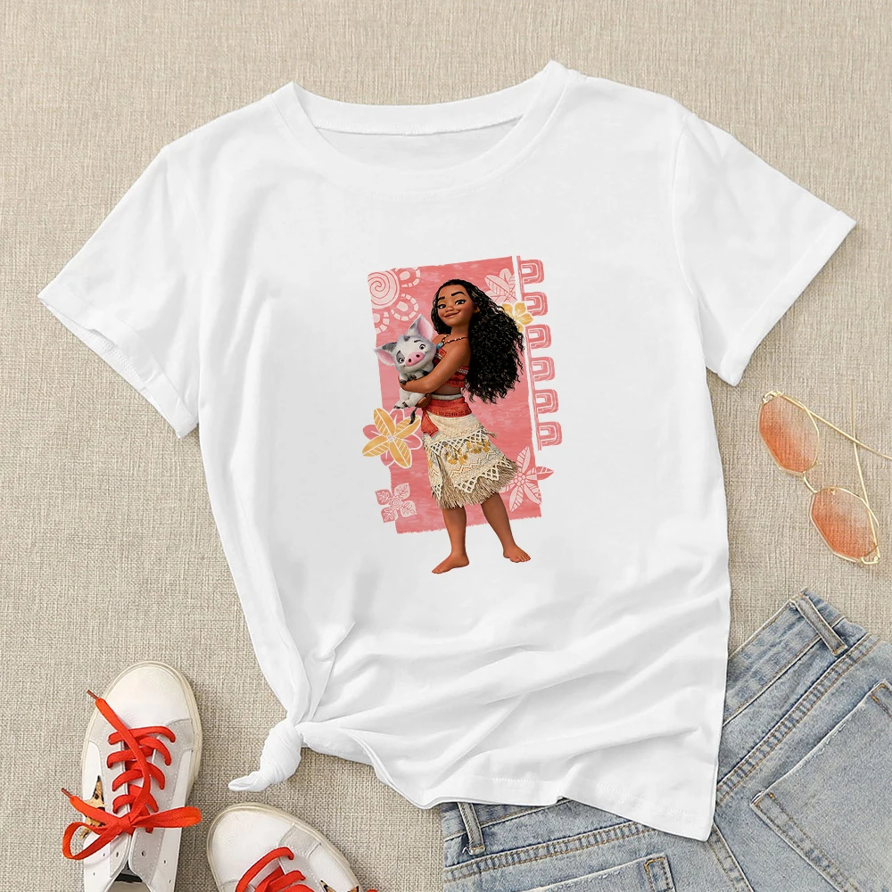 Disney księżniczka Moana koszulka śliczne damskie Tshirt Kawaii ubrania koszulki Y2k topy kobiety odzież bluzka damska kreskówka T Shirt