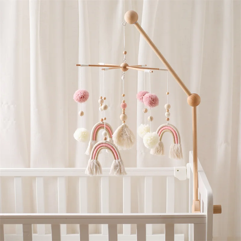 Sonajeros de madera de arcoíris Boho para cama de bebé, juguetes colgantes para recién nacidos, soporte de cuna móvil, juguetes Montessori, regalo