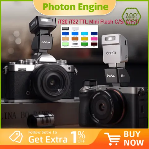 Godox iT20 iT22 TTL Mini Flash C/SN//F/O Compact Shoe-Mounted On-Camera Flash for Sony for Canon Nikon Fuji Olympus Panasonic
