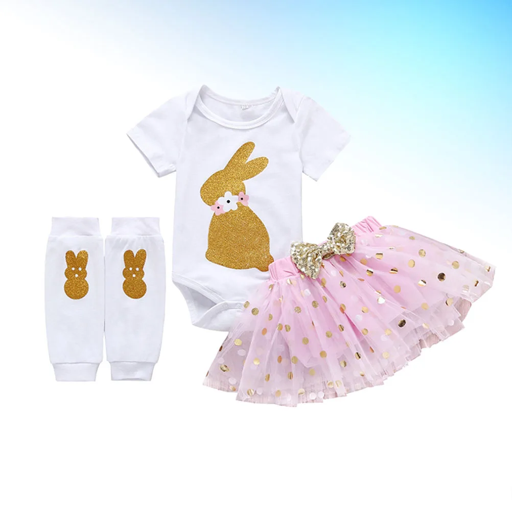 

Easter Rabbit Costume Set Pink Mesh Skirt Short Sleeve Leg Sleeve For Girl Kids Children 80Cm Party Festival Wear