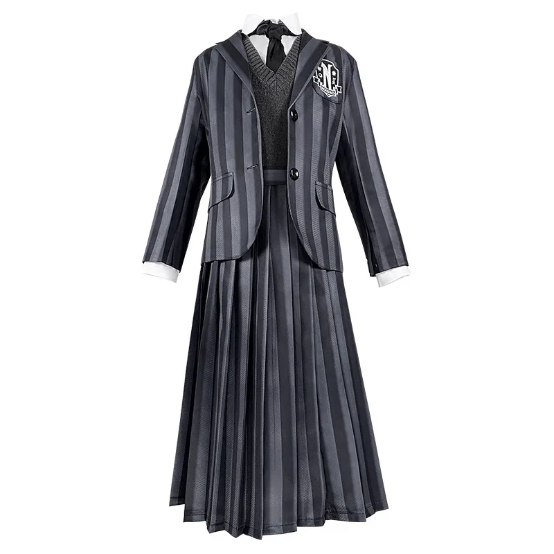 Wednesday Addams Cosplay Costumes Addams Wednesday School Uniform Jacket Vest Shirt Skirt for Girls Adult Halloween Outfit