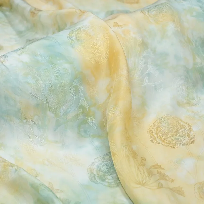 Tie-dyed silk interwoven with Sambo satin jacquard fabric artistic and niche fashion dress