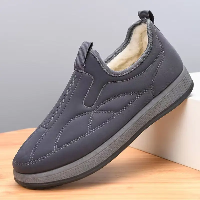 Men's Winter New Big Size Low Top Snow Boot Thick Sole Non Slip Round Toe Slip On Plush Warm Middle Aged And Elderly Cotton Shoe