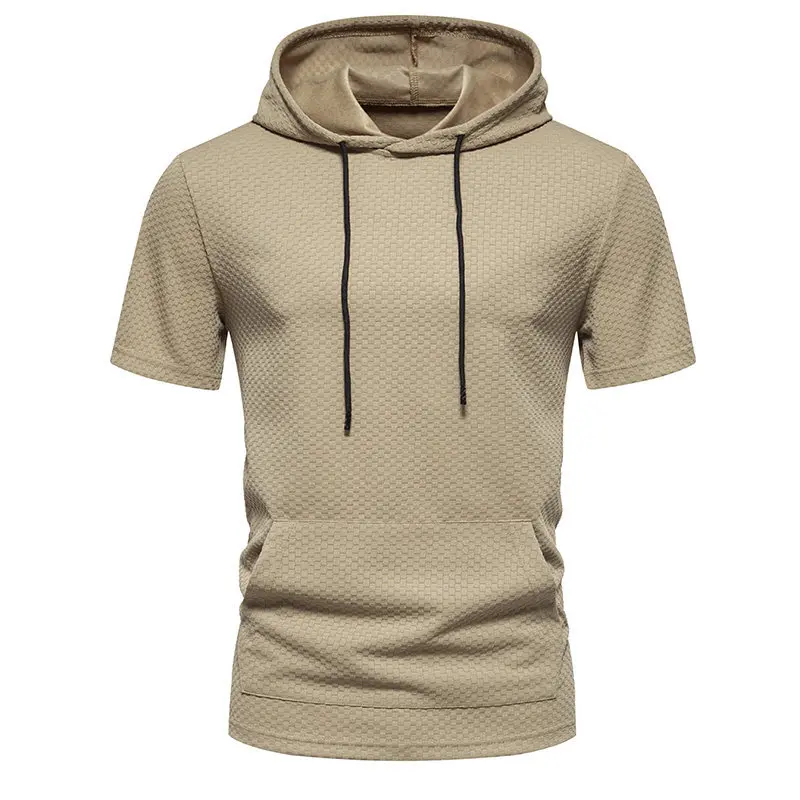 New Men's Hooded Short Sleeve T-Shirt American Niche Sweatshirt Solid Color Short Sleeve T-Shirt Tide Men Clothing