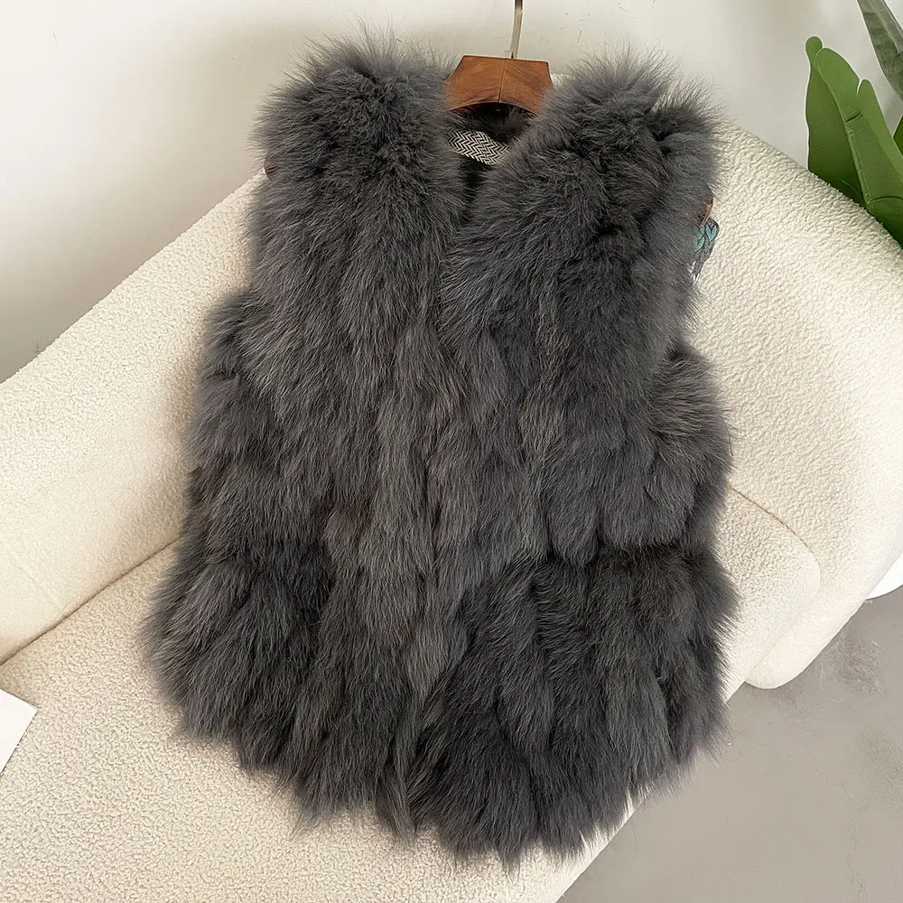 OFTBUY New Autumn Winter Warm Women\'s Coat Natural Real Fox Fur Vest Thick Luxury Waistcoat Female Natural Fur Jacket Streetwear