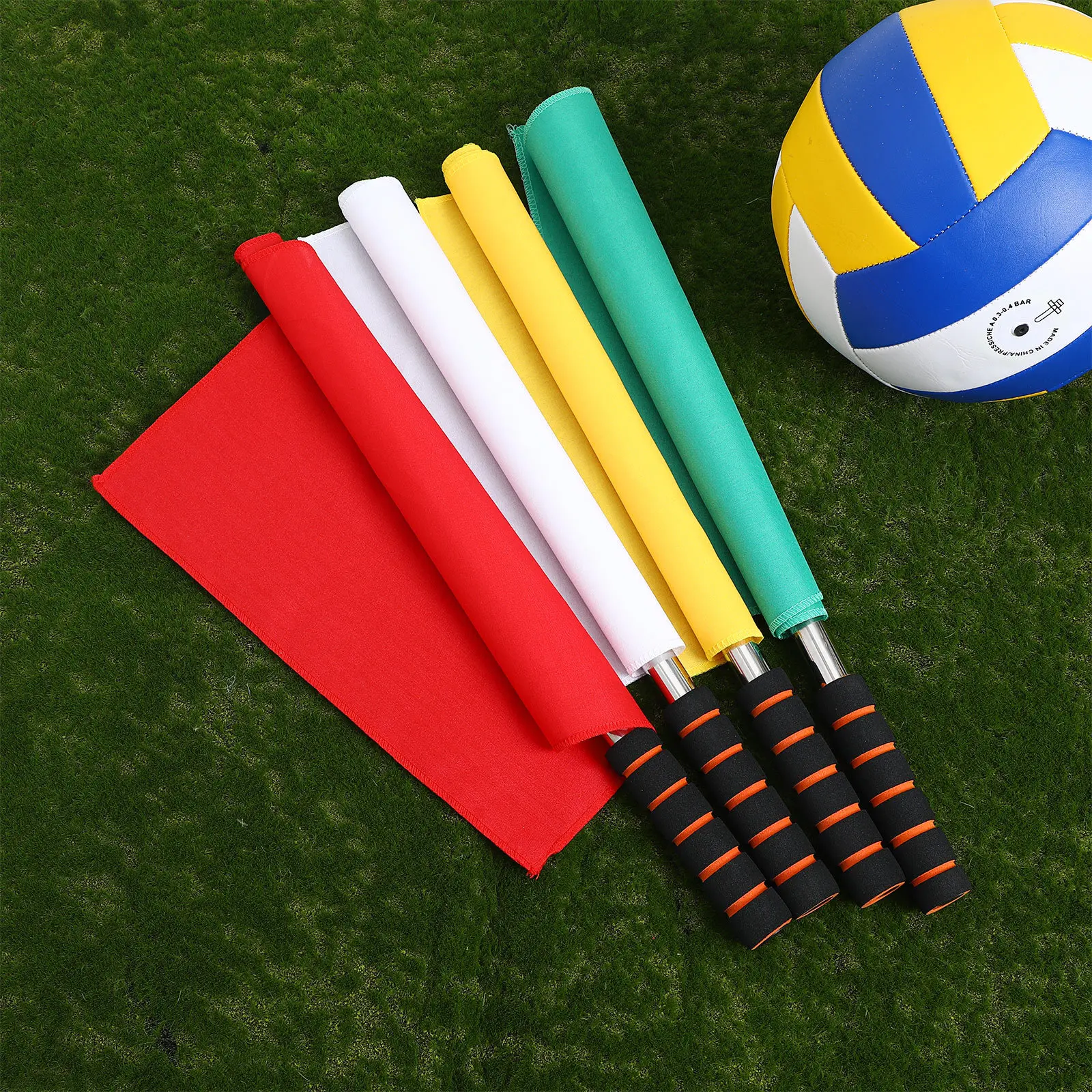 

4pcs Referee Commanding Waving Flags Stainless Steel Poles Comfortable Handle Lightweight Durable Suitable For Football