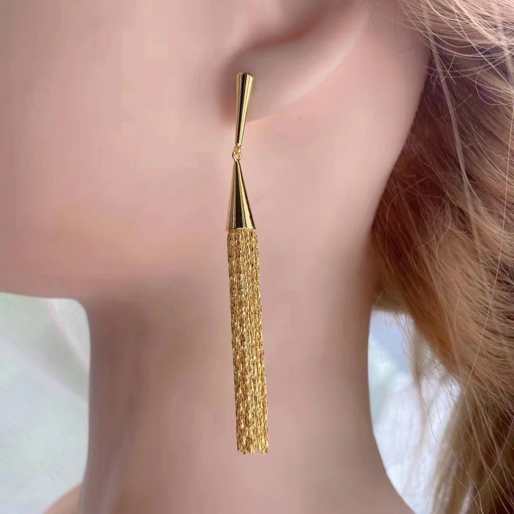 Trendy Gold Color Hourglass Shape with Long Tassel Earring Fashion Stud Earring Birthday Gift for Woman