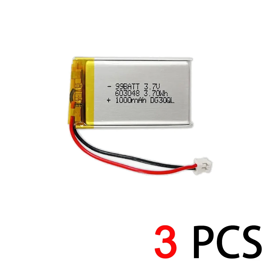 3.7V 1000mAh Lipo Rechargeable Battery 603048 + JST 2.0mm 2Pin Plug for MP3 GPS DVD Bluetooth Recorder Headset E-book Camera