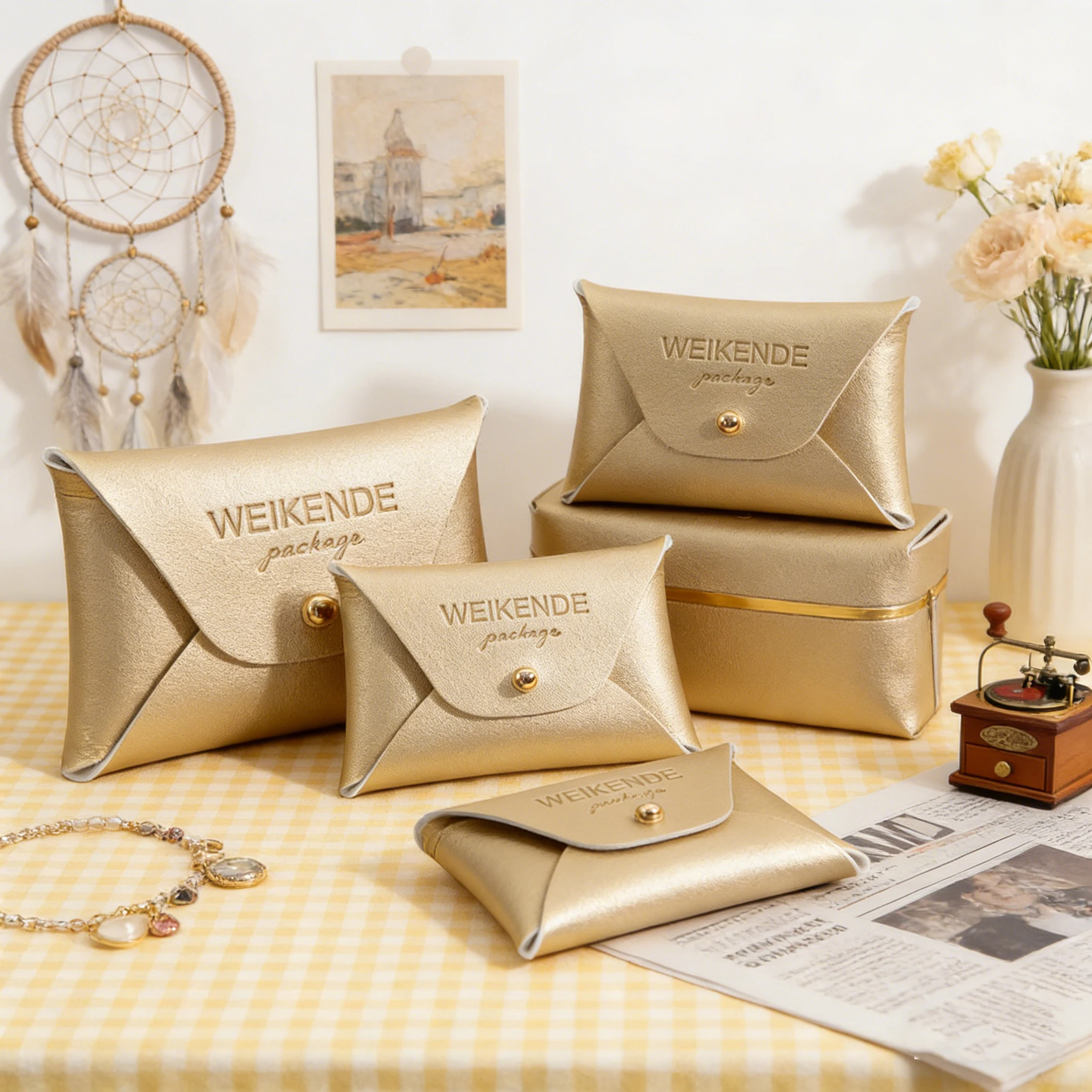 

Набор из 50 штук: Модные подарочные мешочки из искусственной кожи с тиснением и кнопкой-застежкой для ювелирных изделий (кольца, серьги, ожерелья), для хранения и упаковки свадебных подарков