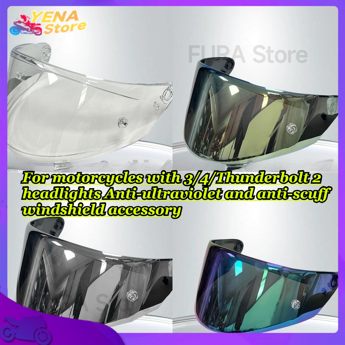 

Sunshade lens replacement for motorcycles with 3/4/Thunderbolt 2 headlights Anti-ultraviolet and anti-scuff windshield accessory