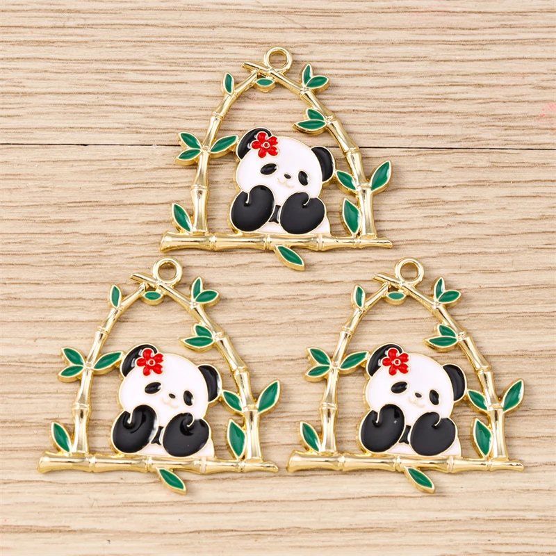 10 قطع الكرتون الحيوان الباندا سحر المينا نبات الخيزران سحر المعلقات لصنع المجوهرات القلائد أقراط أساور DIY الهدايا