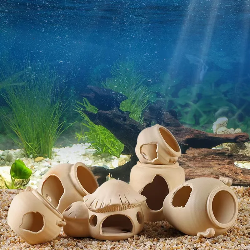 Aquarium Decoration Pottery Scorpion House Canister Fish Tank Ceramic Fish Shrimps Shelter House Simulation Stone Decor