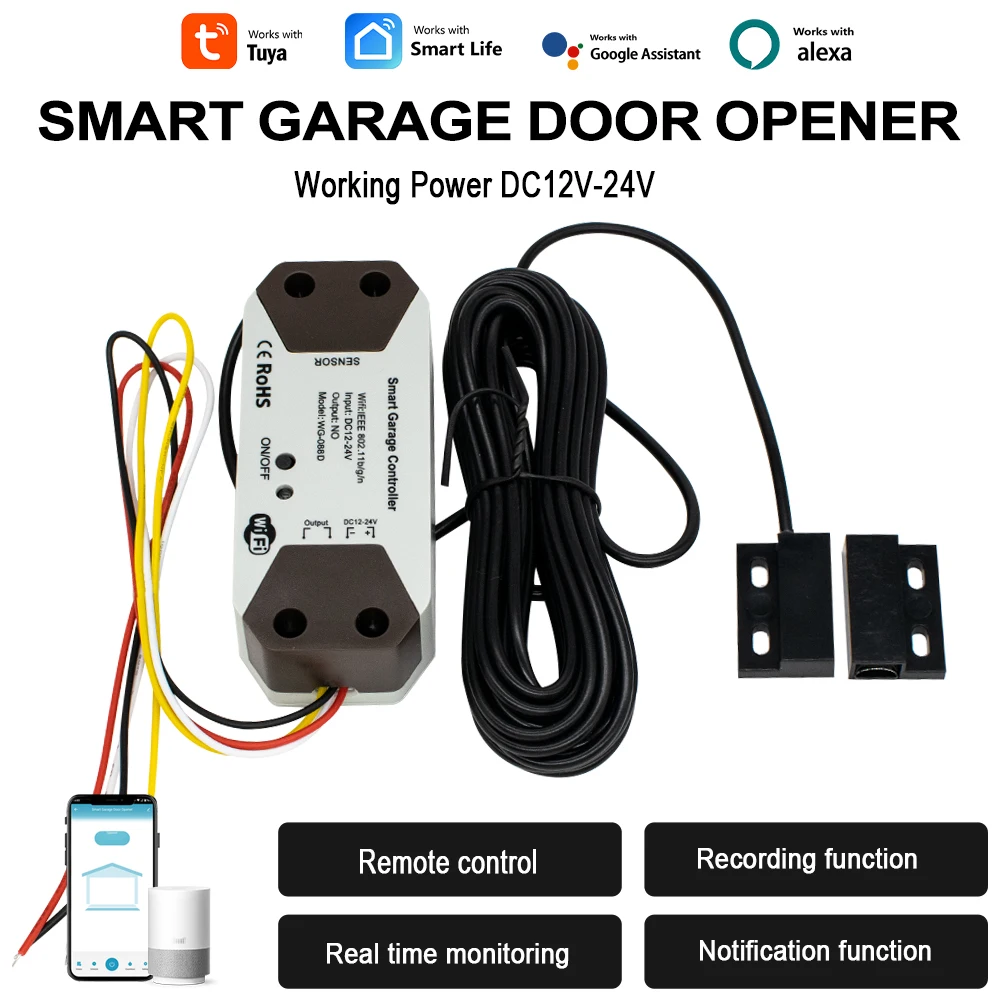 

Tuya Wi-Fi-переключатель Контроллер гаражных ворот Умное устройство открывания дверей Работает с Alexa Google Home Smart Life Управление через приложение Tuya Не требуется концентратор