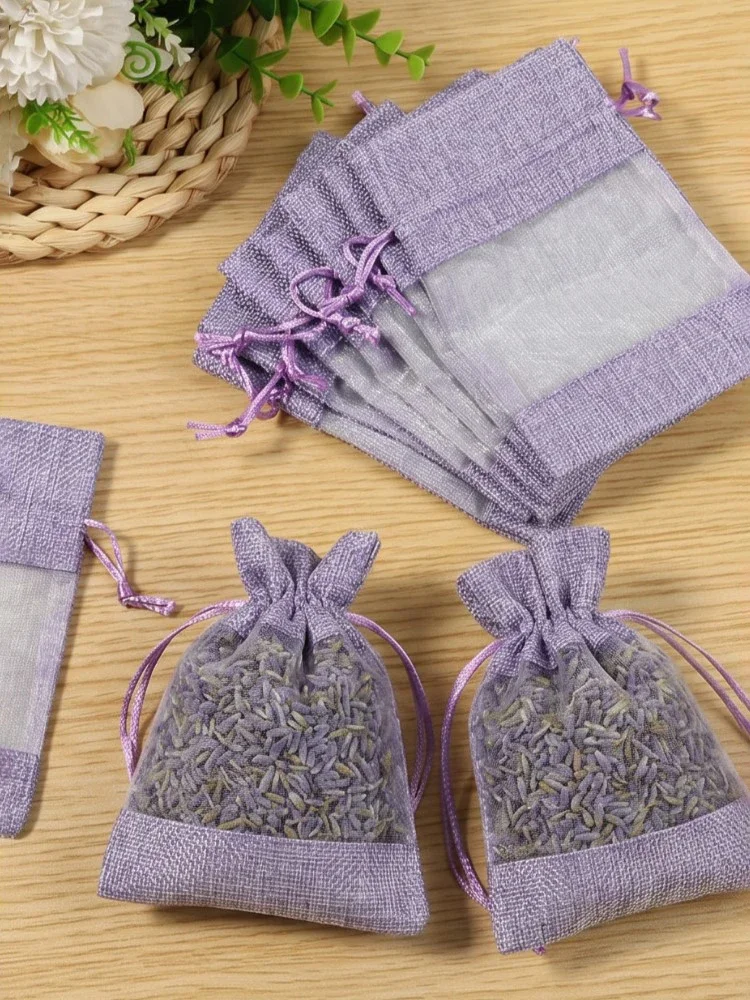 50/25 Pcs Lavender Sachet Bag Refillable Empty Sachet Breathable Drawstring Mesh Fragrance Pouches for Dry Flower Filling Spice