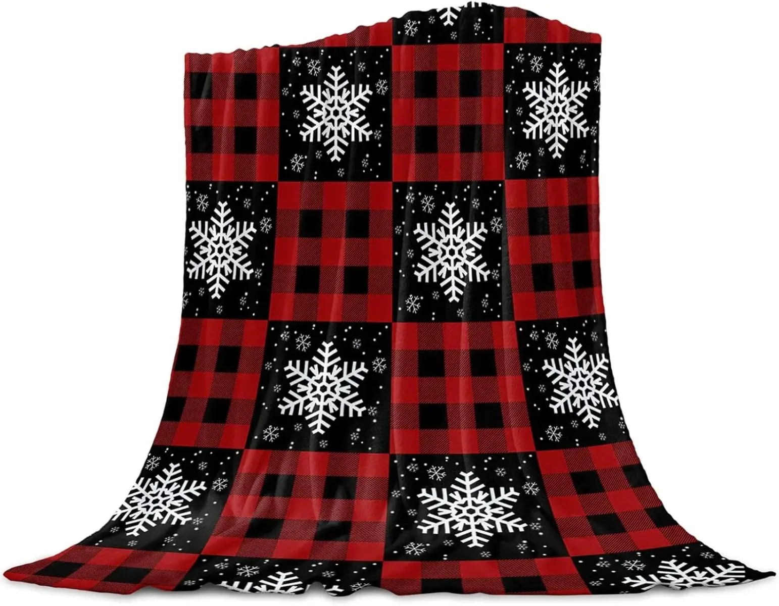 Christmas Classic Red Plaid Print Thickened Flannel Blanket, Warm, Skin-friendly, Suitable for Office, Home, Travel, Camping