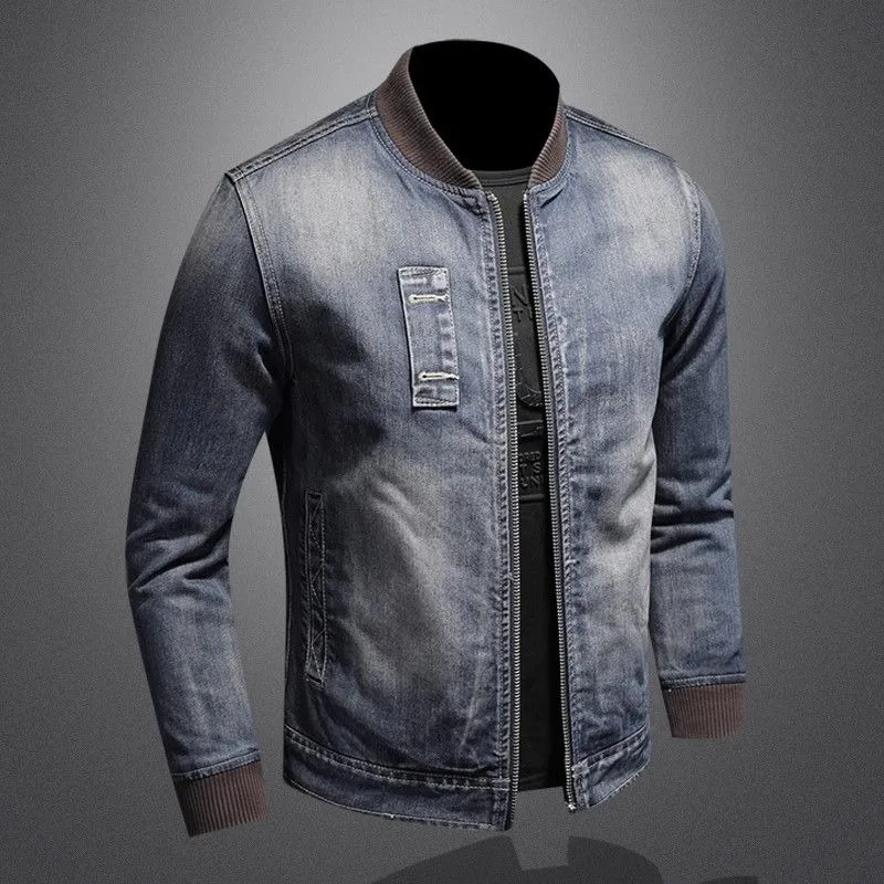 denim jacket men retro loose casual plus velvet winter jacket parkas trendy handsome motorcycle jacket streetwear men's clothing