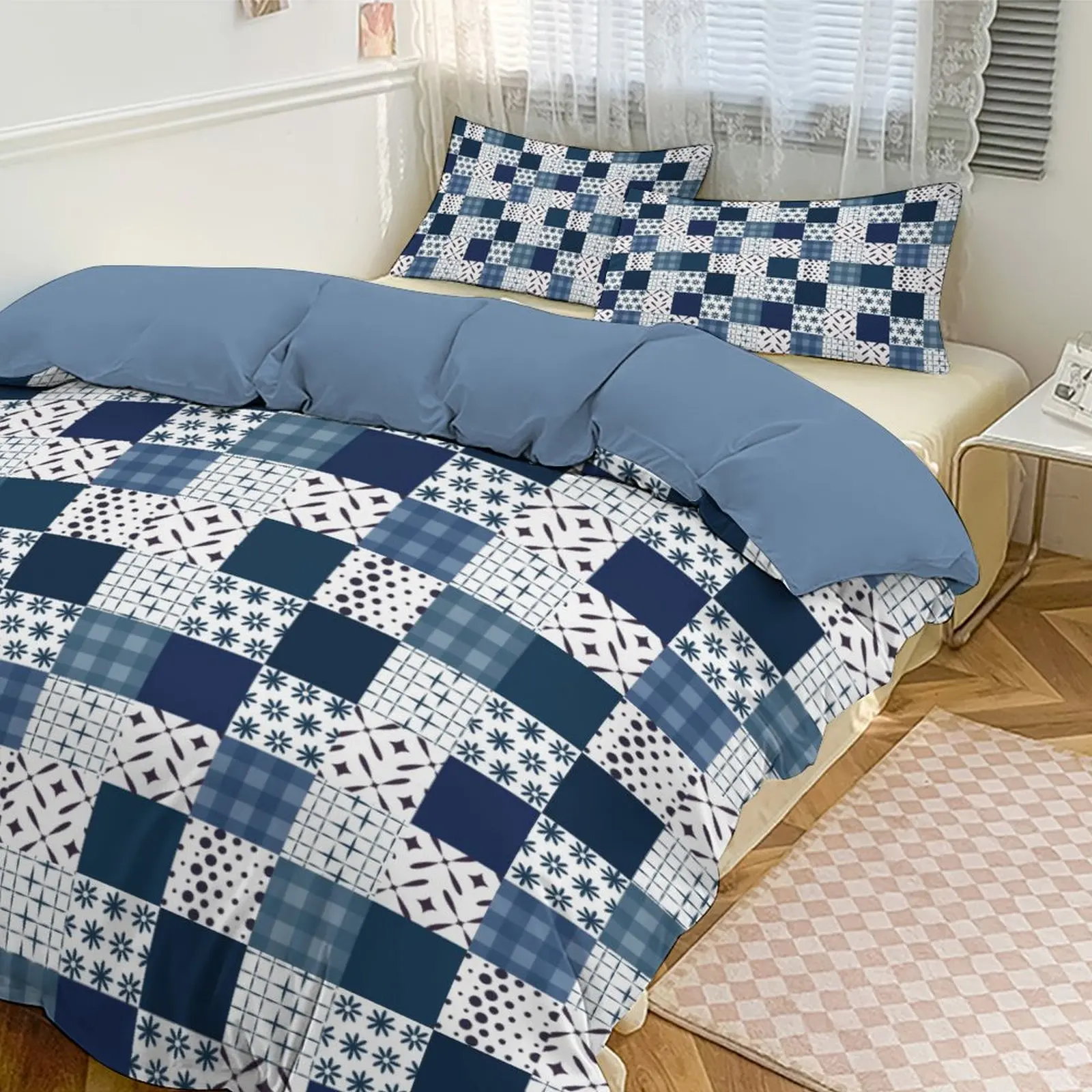 

Patchwork Geometric Plaid Bedding Set, Skin - Friendly Brushed Fabric, Fit for Home/Inn/Minimalist Bedroom