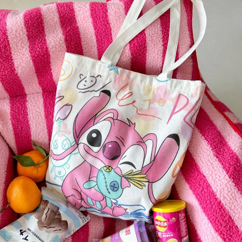 Disney New Stitch Canvas Bag Large Capacity Spot Cute Cartoon Lilo Stitch Student Shoulder Bag Handbag