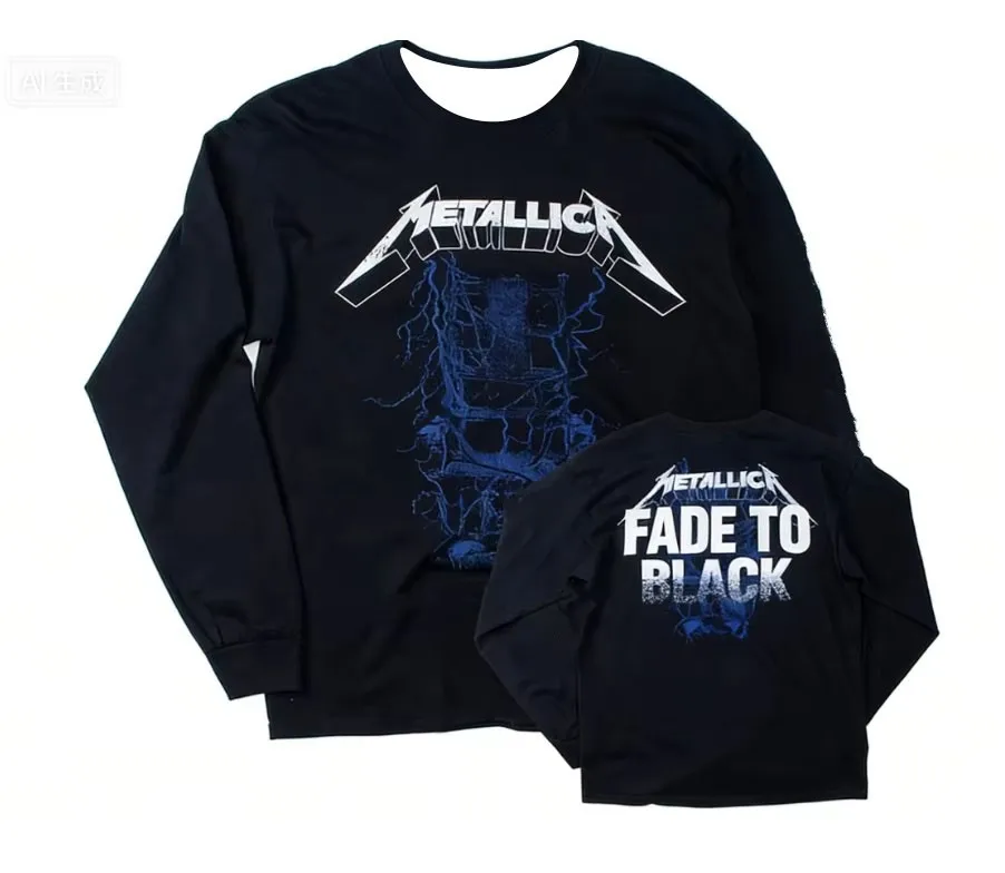 Metallica Band Retro Vintage Rock Heavy Metal Langarm 3D-Druck Fan T-Shirt Modisches Freizeit-Oberteil für Herren und Damen – Detail 3